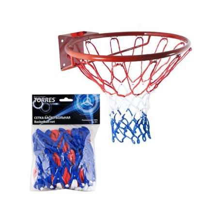 Купить Сетка баскетбольная Torres, нить 4 мм, бело-сине-красная в Далматове 